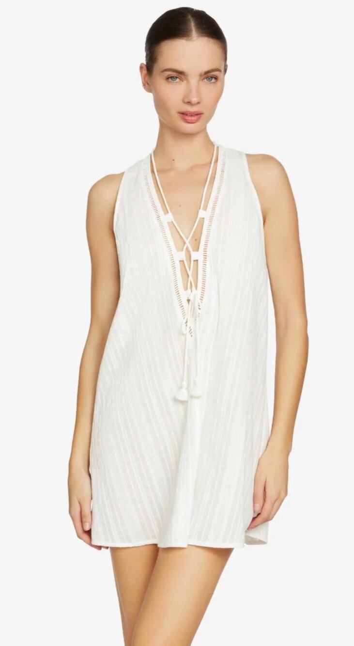 ROBIN PICCONE Michel Lace-Up Tunic in White Size XS